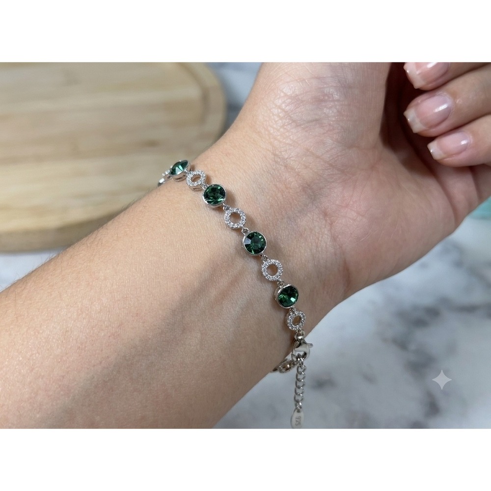 14K Gold Plated XP Womens Bracelet Green Crystal Tennis Silver Adjustable Link